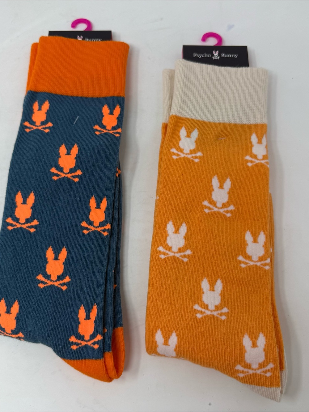 Psycho Bunny Men’s Repeating Logo Pima Cotton Blend Socks 2 pair Orange Blue NWT